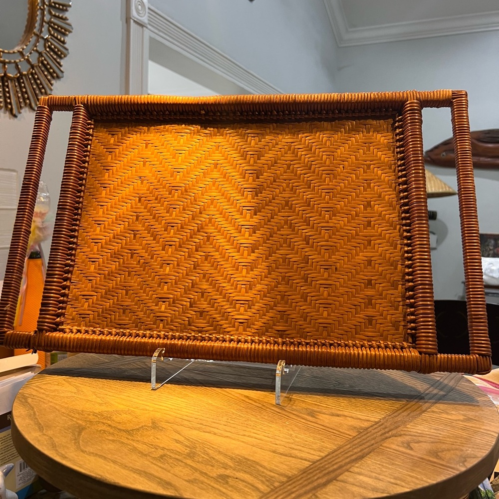Unique Vintage Brown Serveware Tray with Herringbone Design